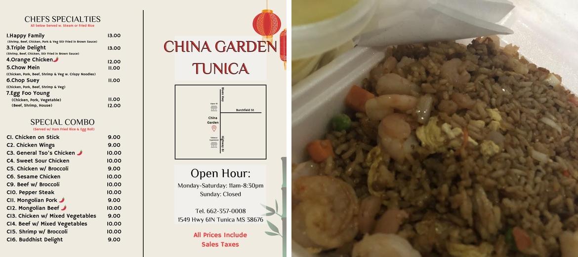 China Garden of Tunica Menu